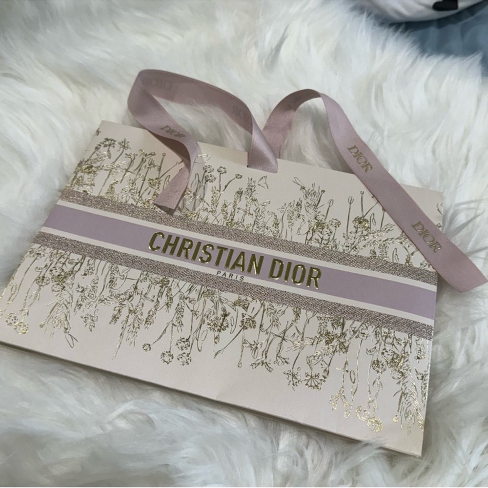 DIOR GIFT BAG Paper Gold Pink Ribbon collapsible